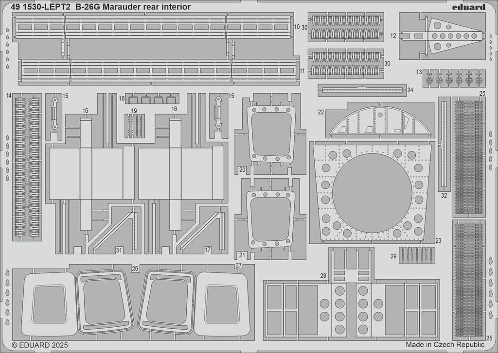 Eduard 1/48 B-26G Marauder Rear Fuselage Interior Etching Parts (for ICM) Plastic Model Kit Parts EDU491530 (Airplane)