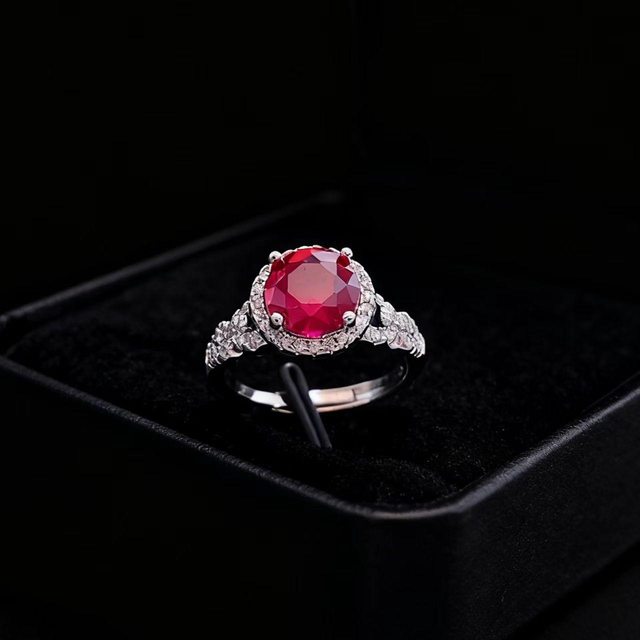 Imitation 2 Carat Sapphire Ruby Princess Round Bag Ring, Interlocking Round Gemstone Open Ring opening adjustable