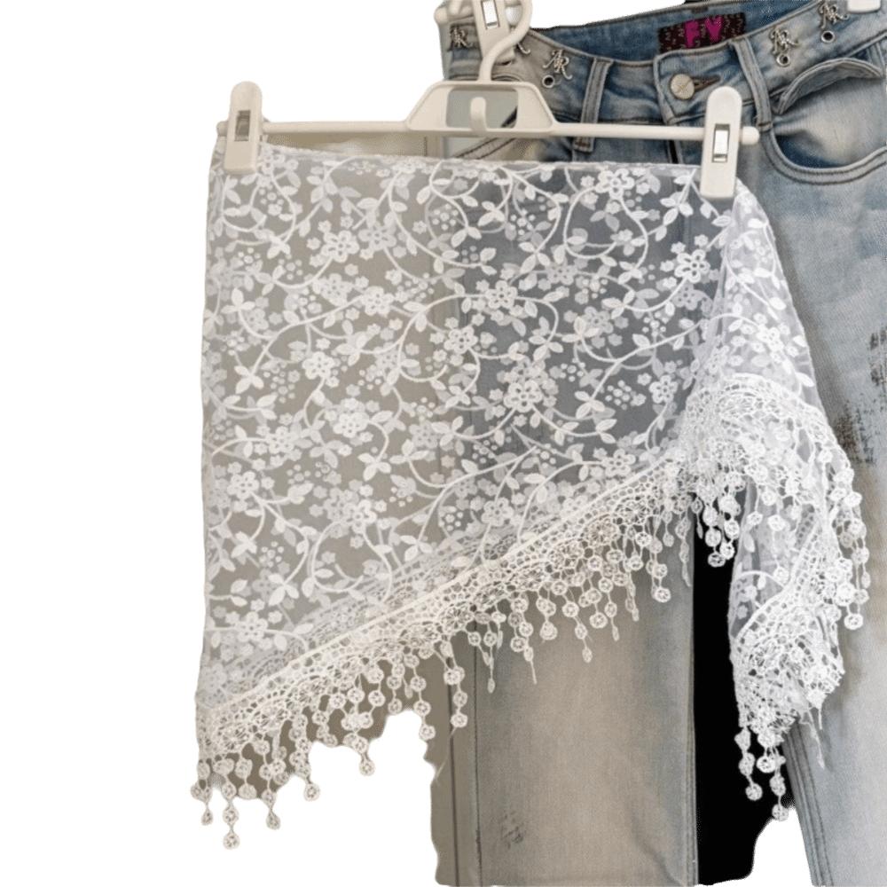 Hollowed-out Tassel Hip Curtain Lace Trim Triangular Headscarf New Apron Wrap Skirt  for Women