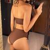 Halter Wrinkled High Neck Female Swimsuit High Waist Bikini Women Swimwear Two-pieces Bikini set Bather Bathing Suit Swim V5616