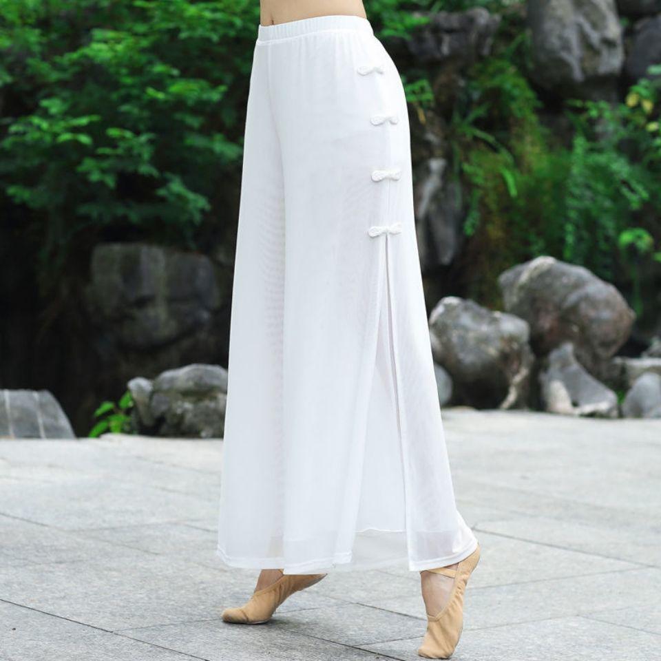 Women s Chiffon Split-Leg High-Waist Wide-Leg Pants for Summer S 90-105 lbs Length 90