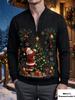 Christmas Santa Claus Print Quarter-zip Long Sleeved Round Neck Sweatshirt Men's Clothing Modern Casual Pullover Trendy Festive Versatile Style