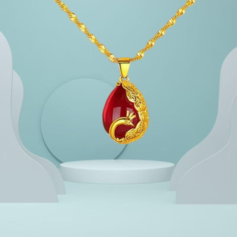 High-End Phoenix Red Gold Water Wave Chain Pendant - Exquisite Chinese Style