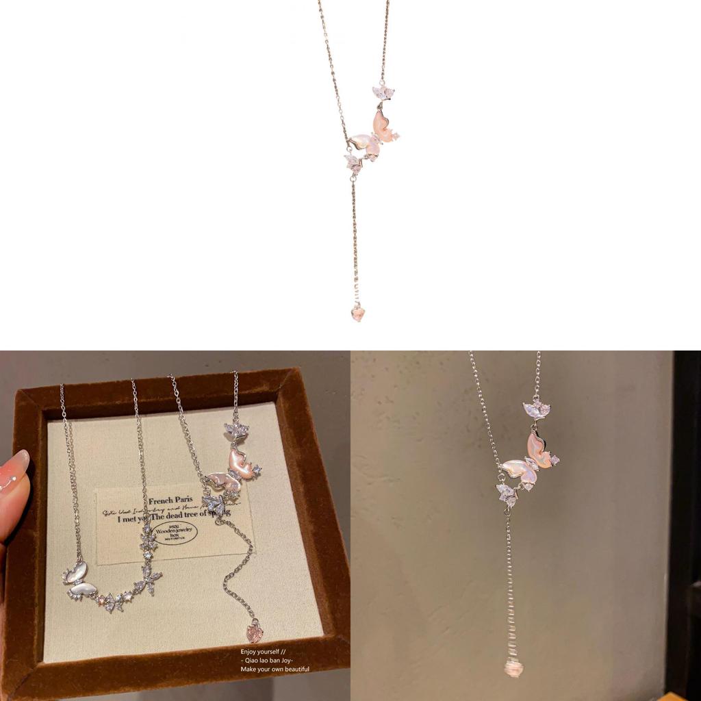 Halsband med hänge i rostfritt stål med djurmotiv, zirkonia och fjärilsdesign för kvinnor