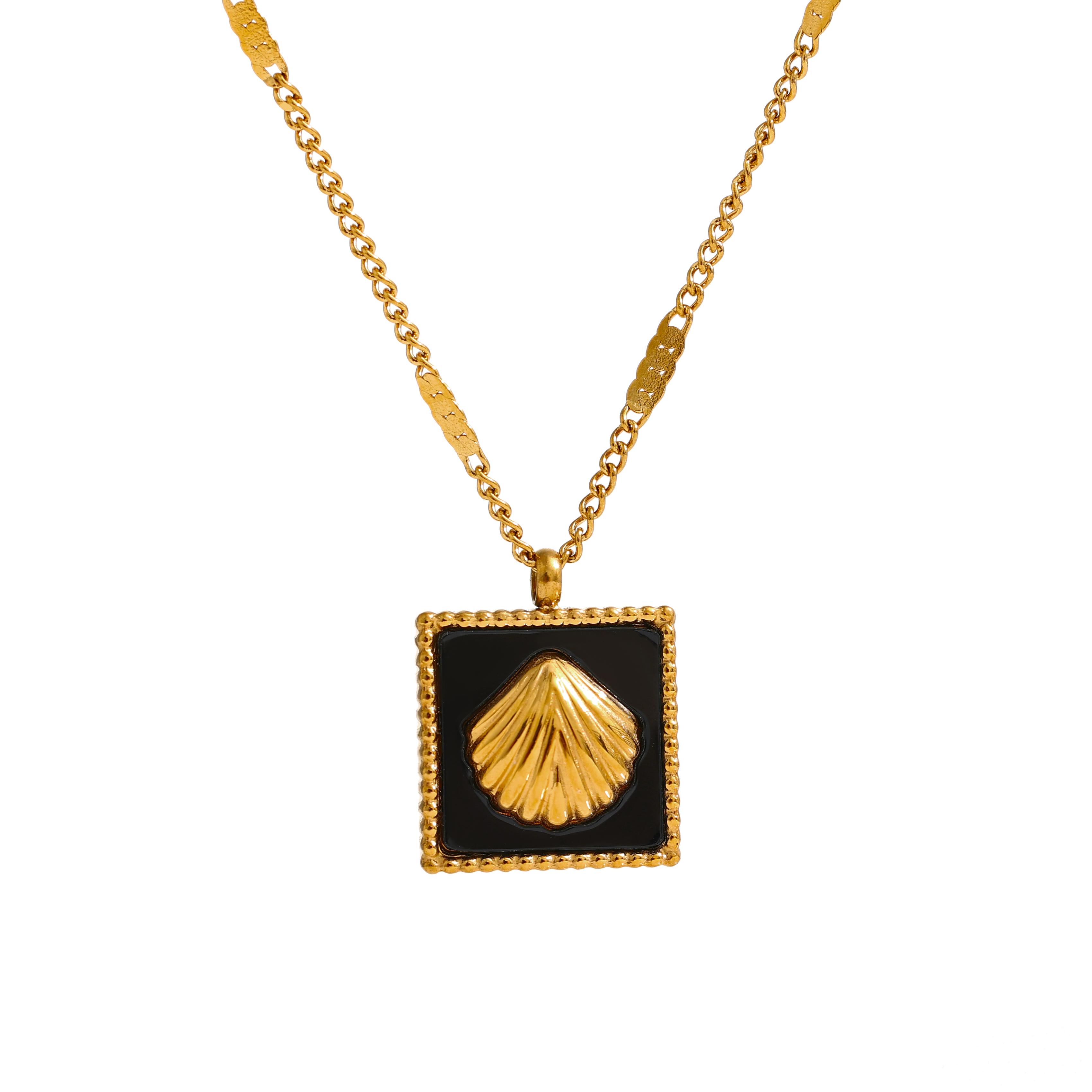 

Женское ожерелье с подвеской в ​​виде черной квадратной ракушки Eetit с воротником-стойкой из нержавеющей стали чёрный