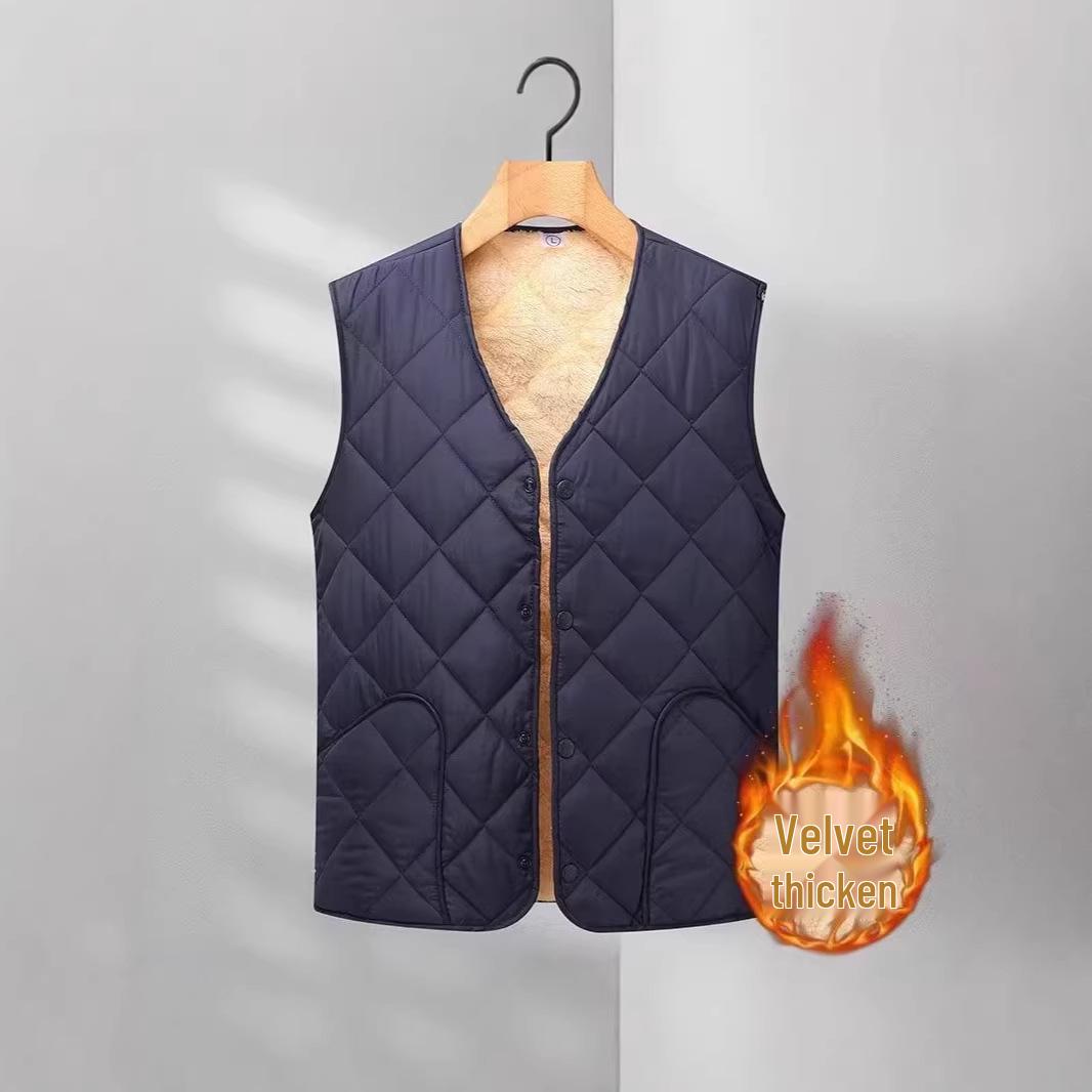 

Мужской хлопковый жилет большого размера - Короткий, теплый, на бархатной подкладке - Осенне-зимний безрукавный наряд в стиле папа XXL