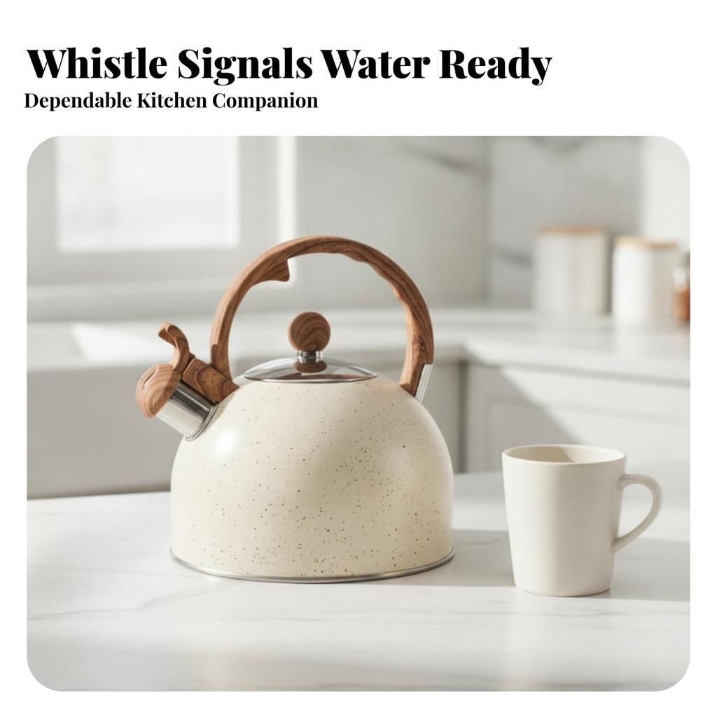 Whistling Tea Kettle with Wood-Grain Handle Cool-Touch Stovetop Teapot Loud