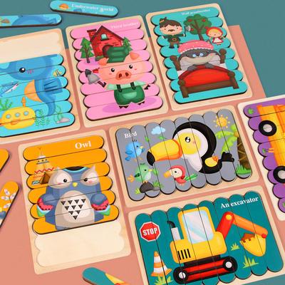 Creative Wooden Bar Puzzle Children's Early Education Puzzle Cartoon Animal Story Traffic Fruit Double-sided Puzzle Toy