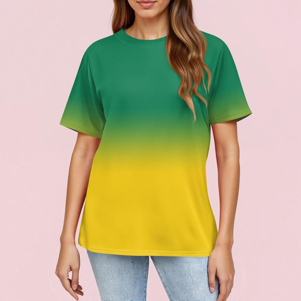 Women's Fashionable Casual Short Sleeve Print Round Neck Pullover Top