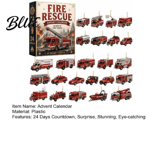 Vehicle Surprise Gift for Kids 24-Day Advent Calendar 2D Acrylic Trucks Vehicles Ornaments Novelty Theme Calendar Christmas Countdown Holiday
