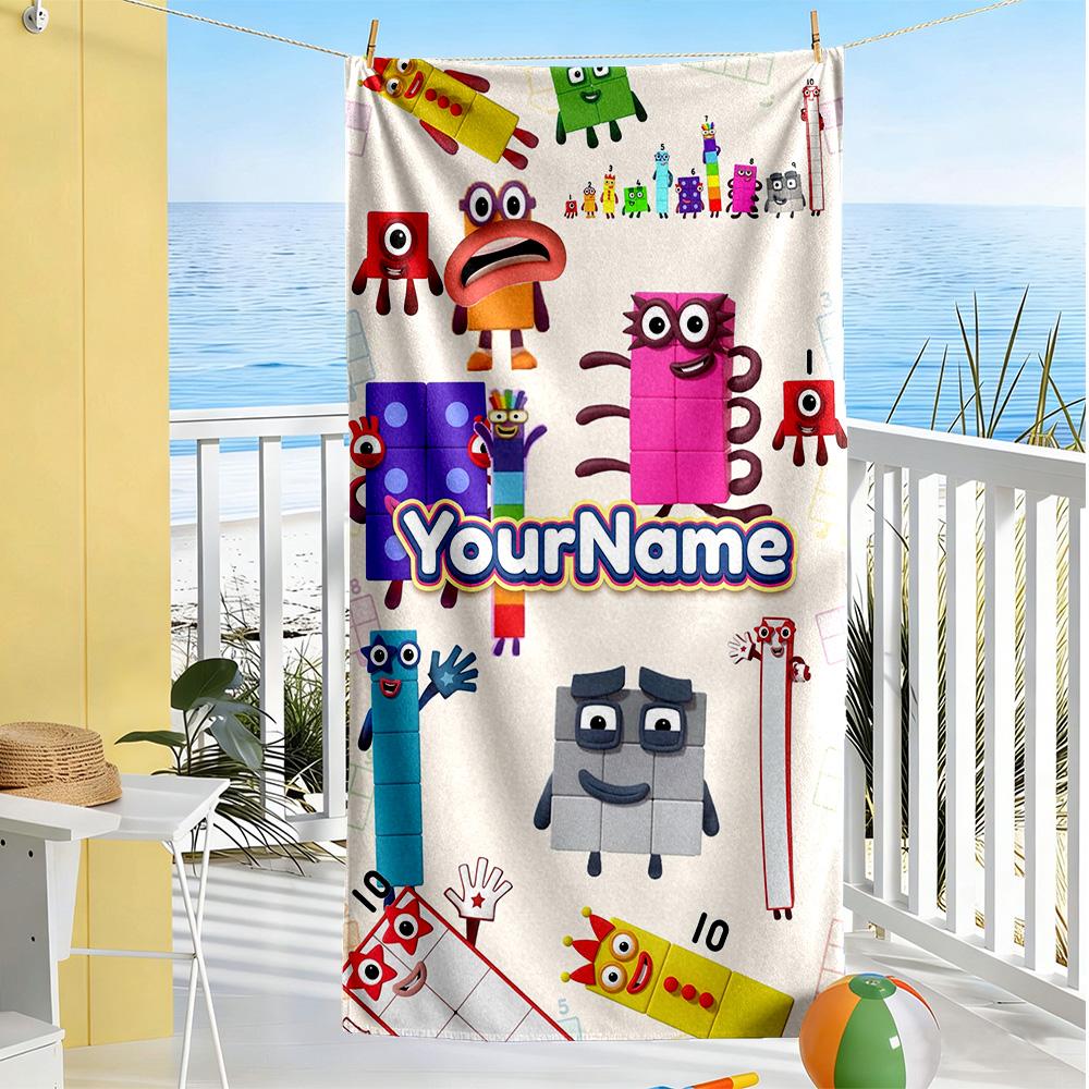 Numberblocks Customize Text Beach Towel Soft Durable Quick-Dry Ideal for Travel Outdoor Swim Pool Yoga Surf Camping Hiking Gym Gift Holiday