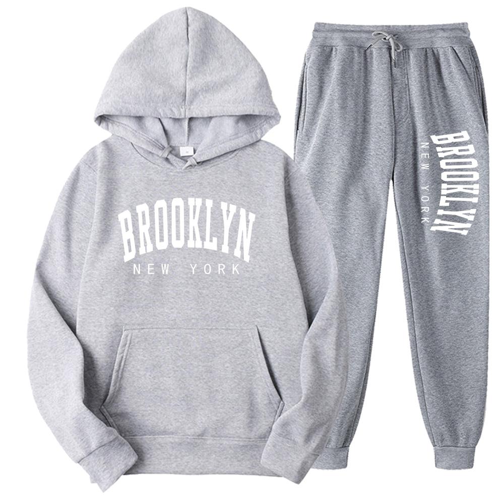 BROOKLYN NEW YORK Automne Hiver Femmes Sweat À Capuche Costume Pur Coton Couple Jogging Sweats Surdimensionnés Streetwear