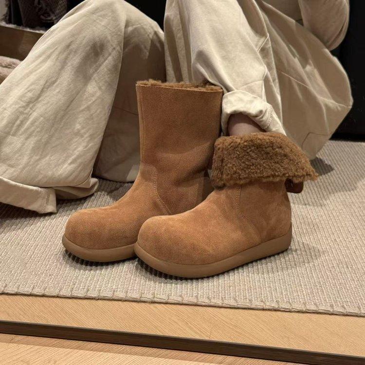 Women's Large Size Two Wear Soft Sole Heightening Warm Fur One Winter Non-slip Snow Boots Plush Lining Outdoor Sports Cotton Short Boots