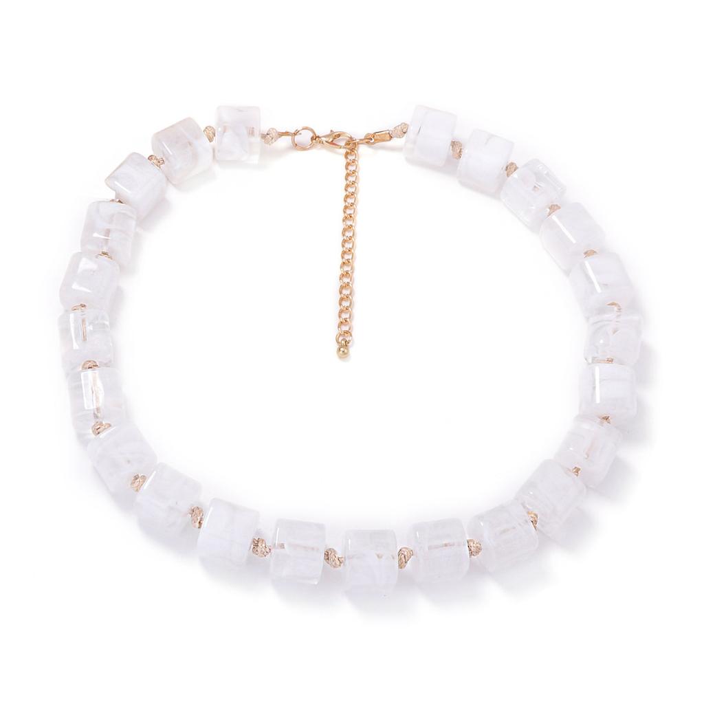 Fashion Versatile Creative Color Smudge Geometric Resin Square Beaded Necklace Simple Trend Women's Necklace