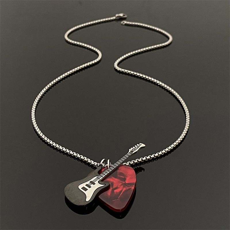 

Pick Guitar Pendant Necklace Women s Accessories Long Autumn/Winter Sweater Chain Niche Design Classy Sweatshirt Chain Ornament Red Guitar Necklace