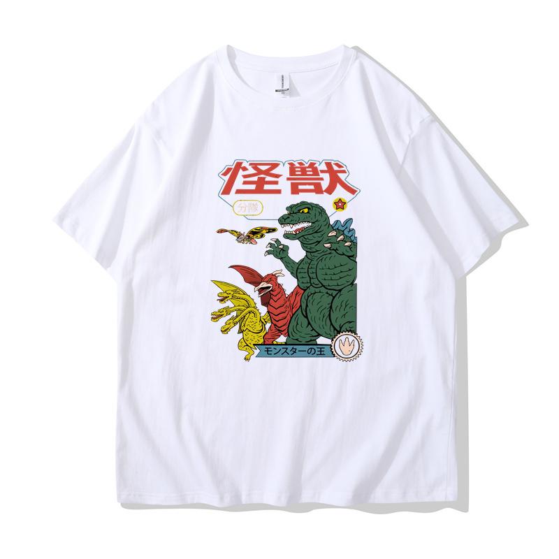 T-shirt Street Style T-shirt Cartoon Short Sleeve Casual Summer Cotton Men's Hip Hop Dinosaur Print 2023 Japan Harajuku Top