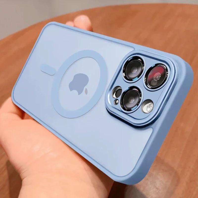 Durchsichtige Magnetische Matte Hülle für iPhone 16 15 14 13 12 11 Pro Max Hülle für Magsafe Kabelloses Laden Kameraschutz Hülle