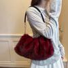 Women Faux Fur Shoulder Bag Soft Fluffy Plush Hobo Handbag with Chain Strap,Autumn Winter Fashion Ruched Underarm Bag Casual Daily Shopping Crossbody
