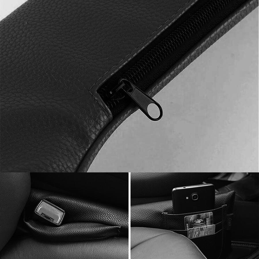 2Pcs PU Leather Car Seat Bag Storage Seat Gap Filler Catch Cell Phone Holder Map