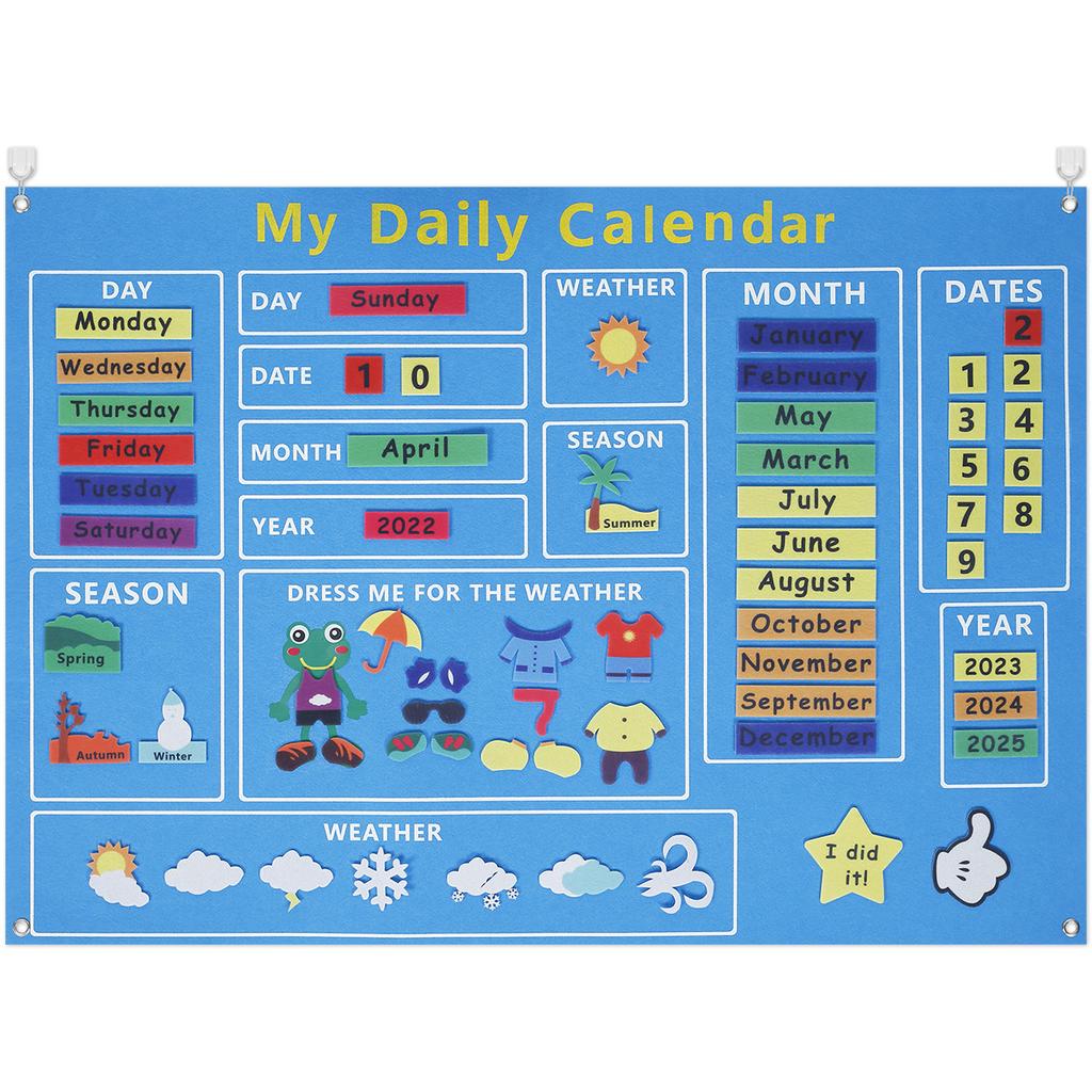 My First Daily Calendar Felt-Board for Toddlers 100x70cm Today Calendar Chart Hanging Board for Wall Date Weather Season Month