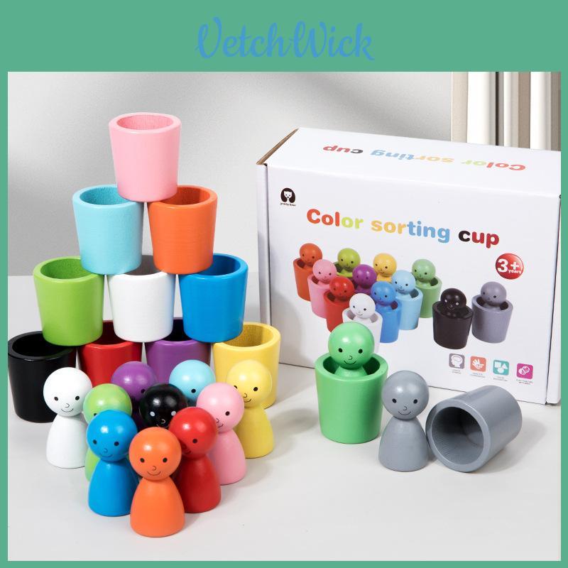 Wooden Educational Color Sorting Cups For Kids Brain Training Toy