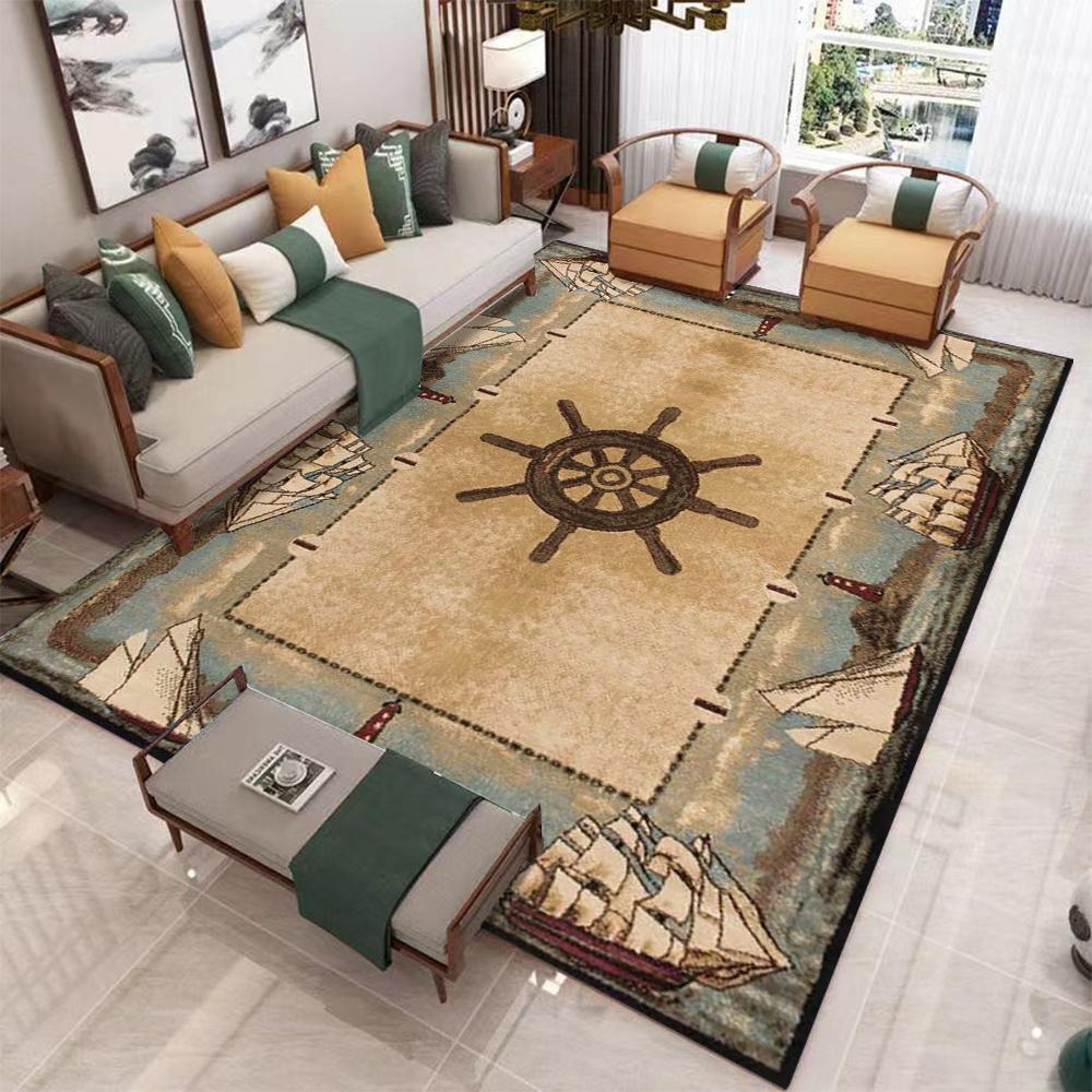 Minimalist Boat Rudder Carpet Blue Ocean Series Living Room Bedroom Decorative Floor Mat Creative Entrance Door Mat