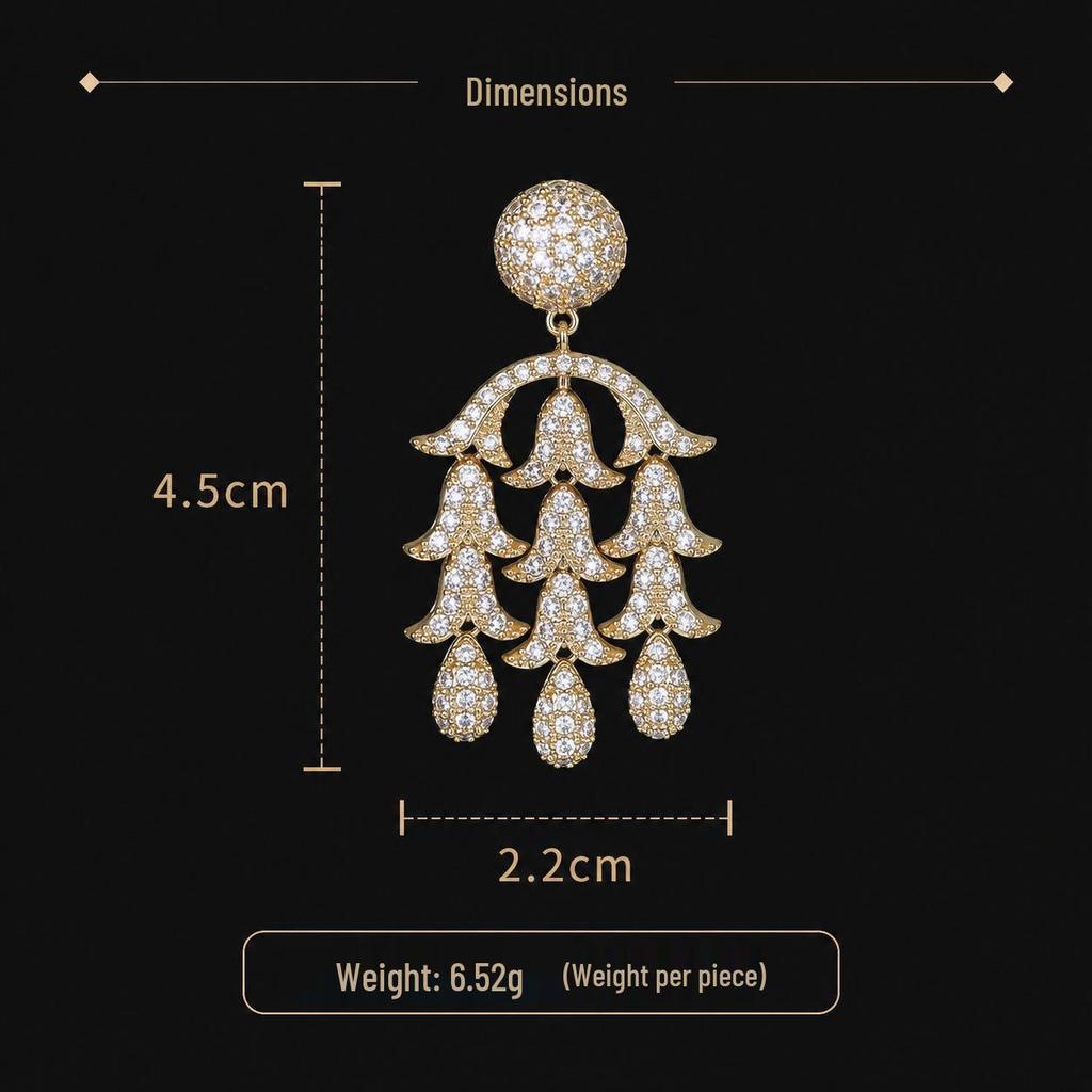 Elegant Trumpet Flower Zircon Earrings: High-Quality S925 Silver Needle, Versatile Medium-Length Design for Women