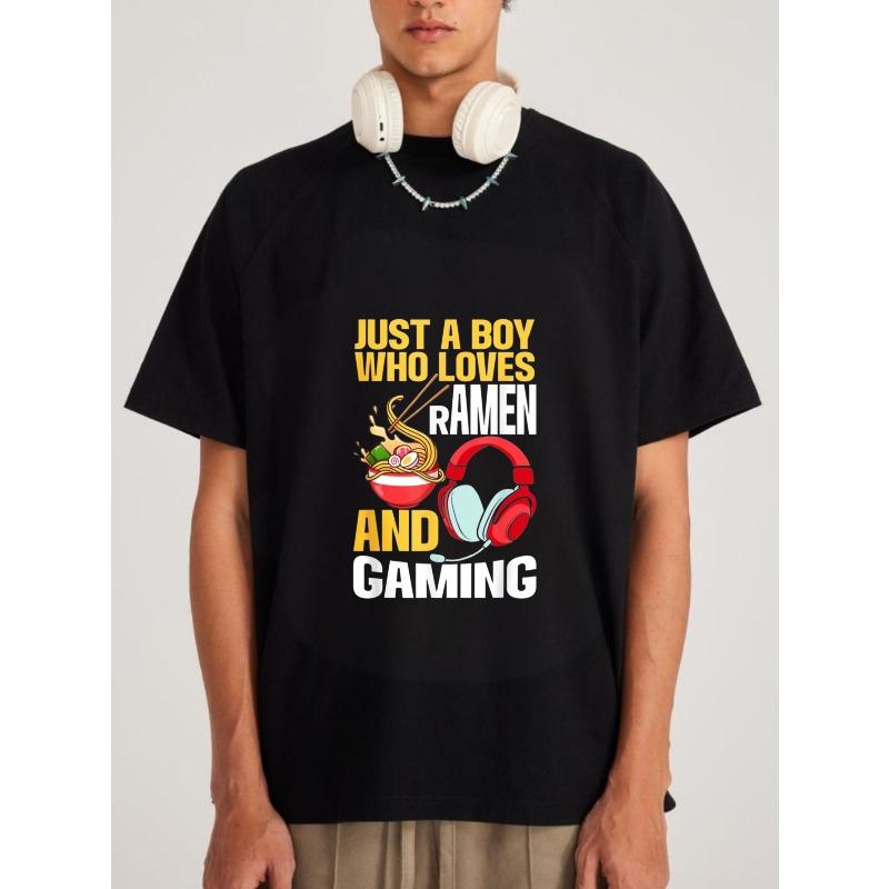 

Casual T Shirt White Just A Boy Who Loves Ramen and Gaming with Bowl of Noodles and Headphones Print for Everyday Wear and Gaming Sessions XXXXL чёрный