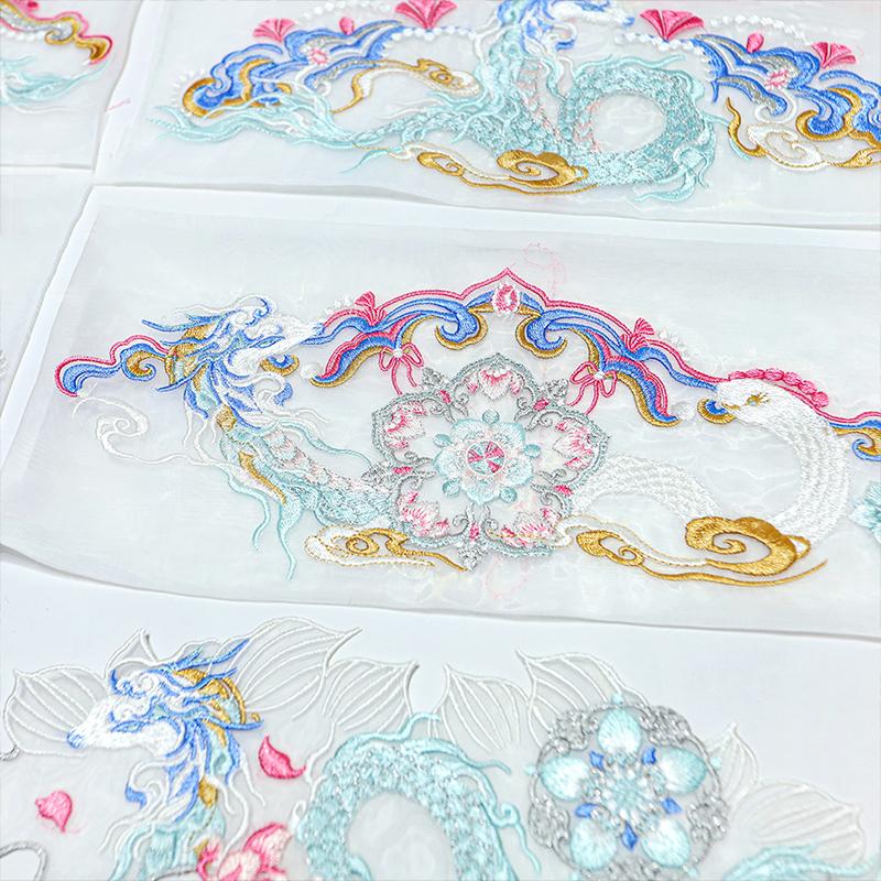 1Pc Chinese Style Embroidered Patches Dragon Patch Hanfu Diy Sewing Accessories Embroidery Patch Appliques Hanfu Edge Skirt Head