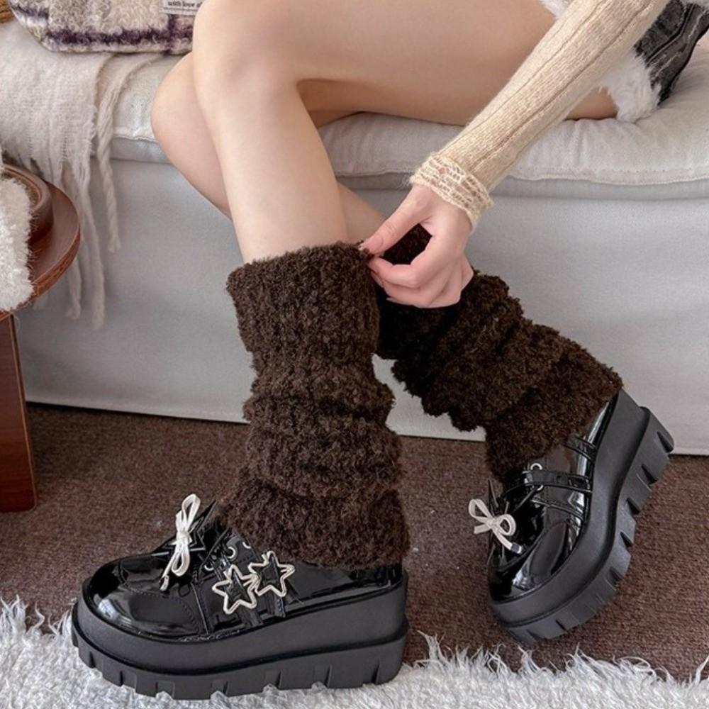 Thick Warm Fuzzy Leg Warmers Turn-Cuff Design Wool Blend Leg Warmers Cozy Calf Leg Socks  For Women
