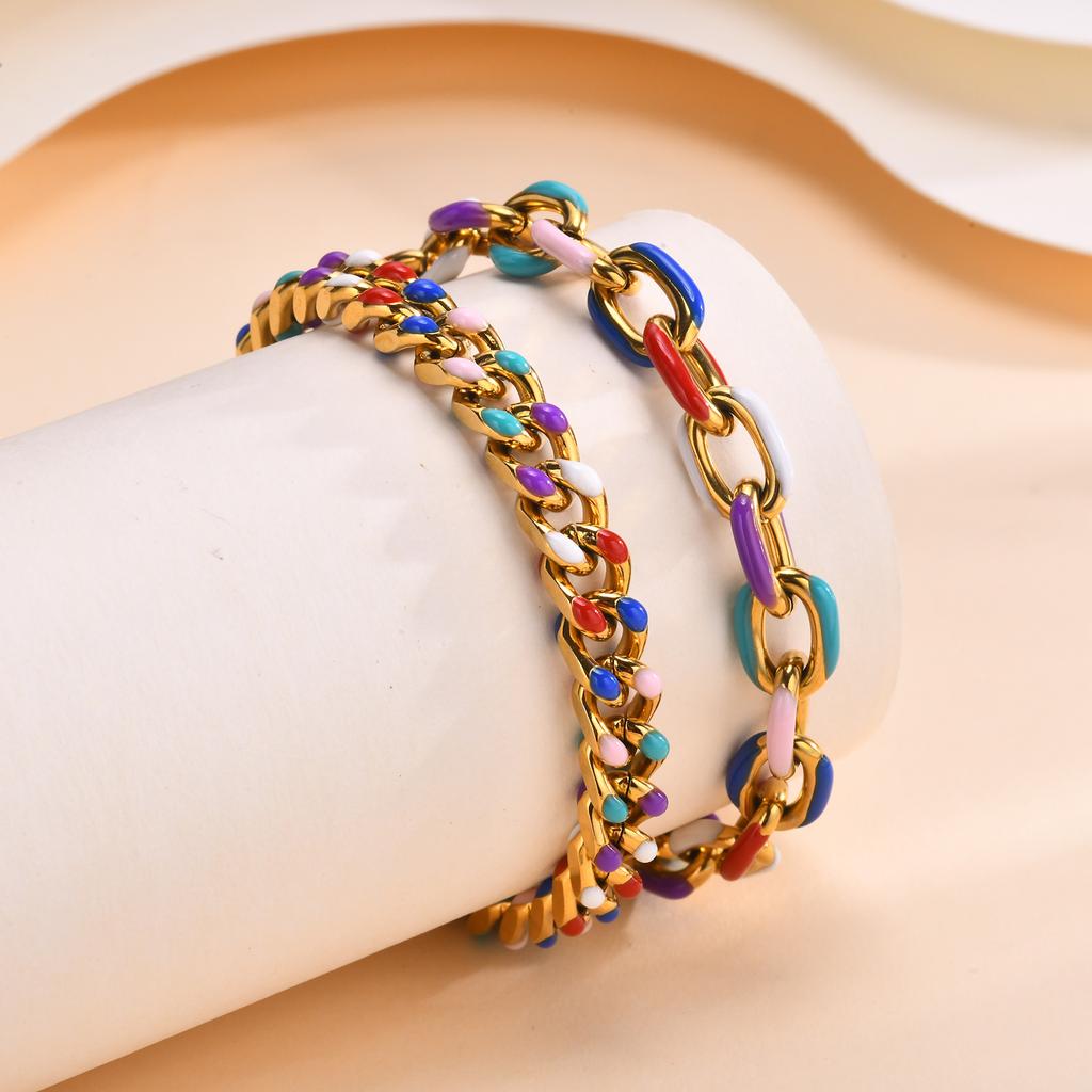Statement Chain Bracelet for Women, Charm Cuban Stainless Steel 18k Gold Plated Adjustable Stackable Jewelry