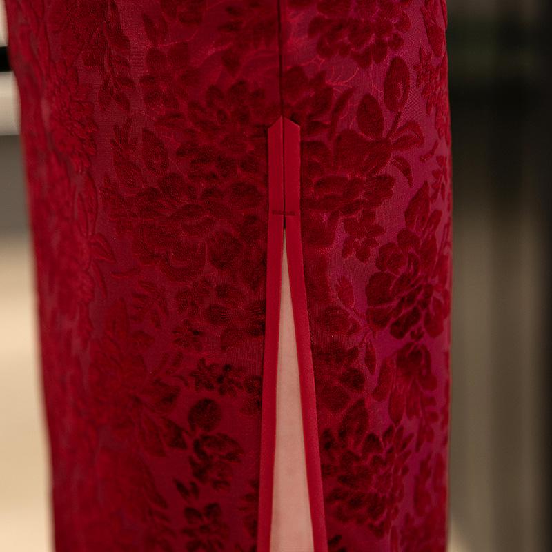 Xi Po Po 2025 Red Mid-Length Qipao Wedding and Evening Dress for Mother