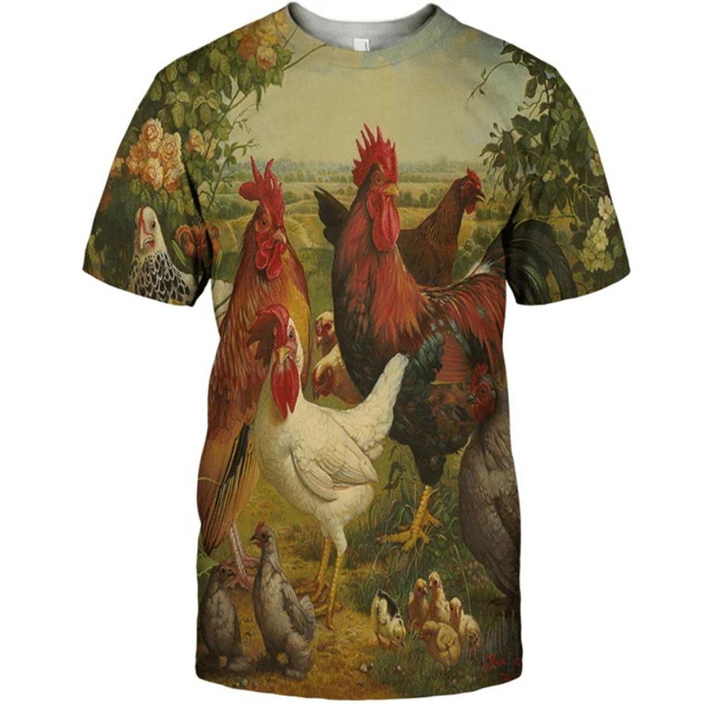 Vintage Rooster Graphic T-shirt Men Women3D Print O-Neck Pullover Casual Short Sleeve T Shirt Fashion Harajuku Unisex Tees