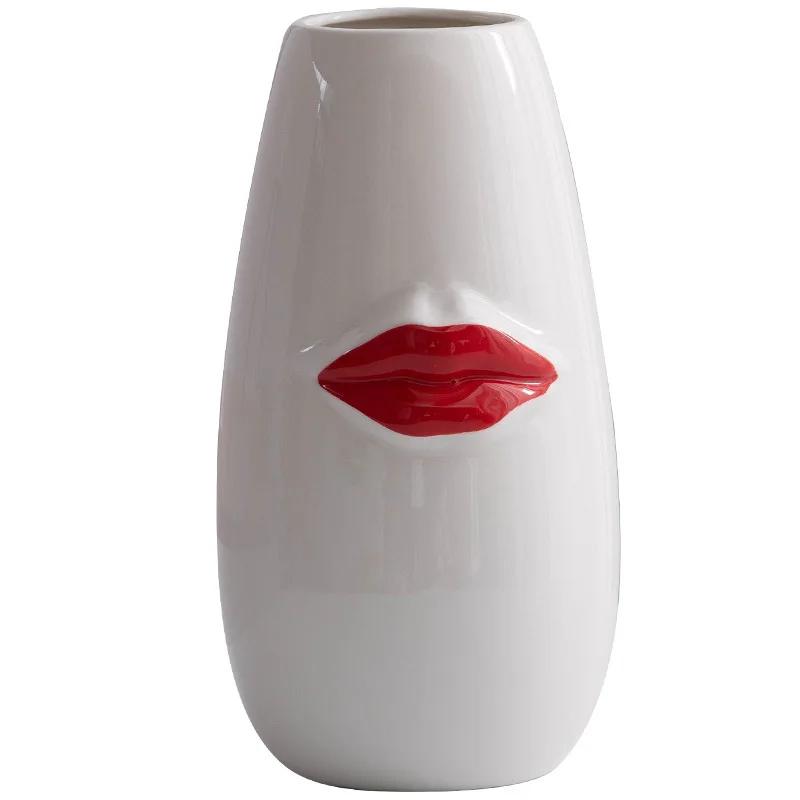 Creative Red Lips Ceramic Vase Flower Arrangement Floral Vases Desk Decoration Red Lips Porcelain Flowers Pots home decoration