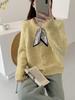 Silk Patchwork Knit Cardigan - Women's Autumn/Winter Korean Style, Loose Fit, Round Neck