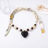 European and American Simple Fashion Silk Scarf Beaded Exaggerated Love Pendant Necklace Is Versatile for Daily Wear of Women's Necklaces