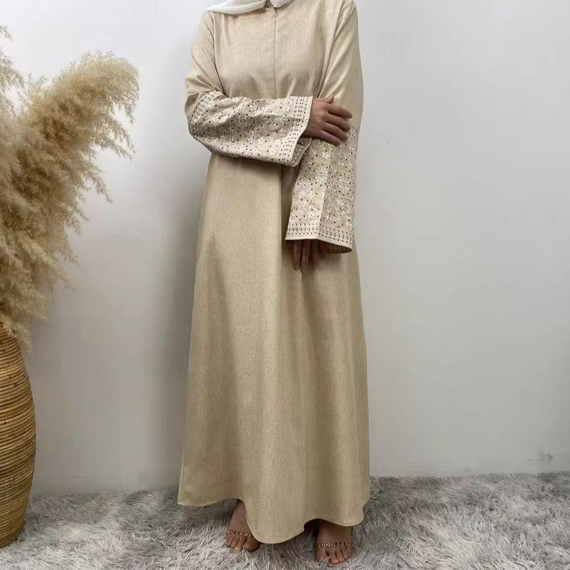 New Middle East Dubai Elegant Embroidered Front Zipper Robe Dress Zipper Embroidered Dress
