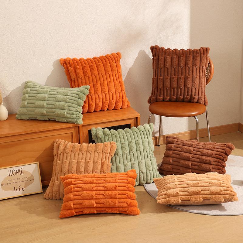 2pcs Faux Bunny Fur Wheat Ear Velvet Pillowcase for Autumn and Winter, Simple Modern Style Cushion Cover