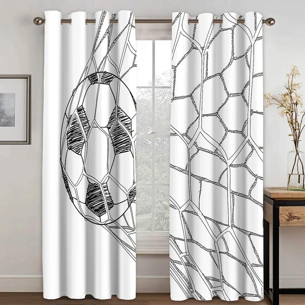 3D Custom Printed Modern Balls Football Soccer Player Children Shading Blackout Boy 2 Panel Curtain for Kid Bedroom Living Room
