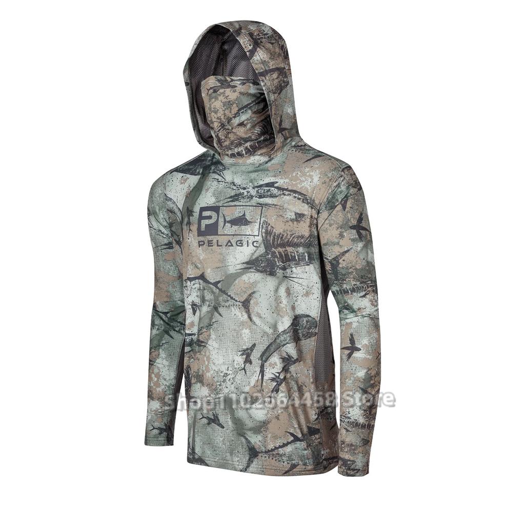 PELAGIC camouflage fishing suit for men and women long-sleeved mask hoodie sun protection breathable fishing suit can be