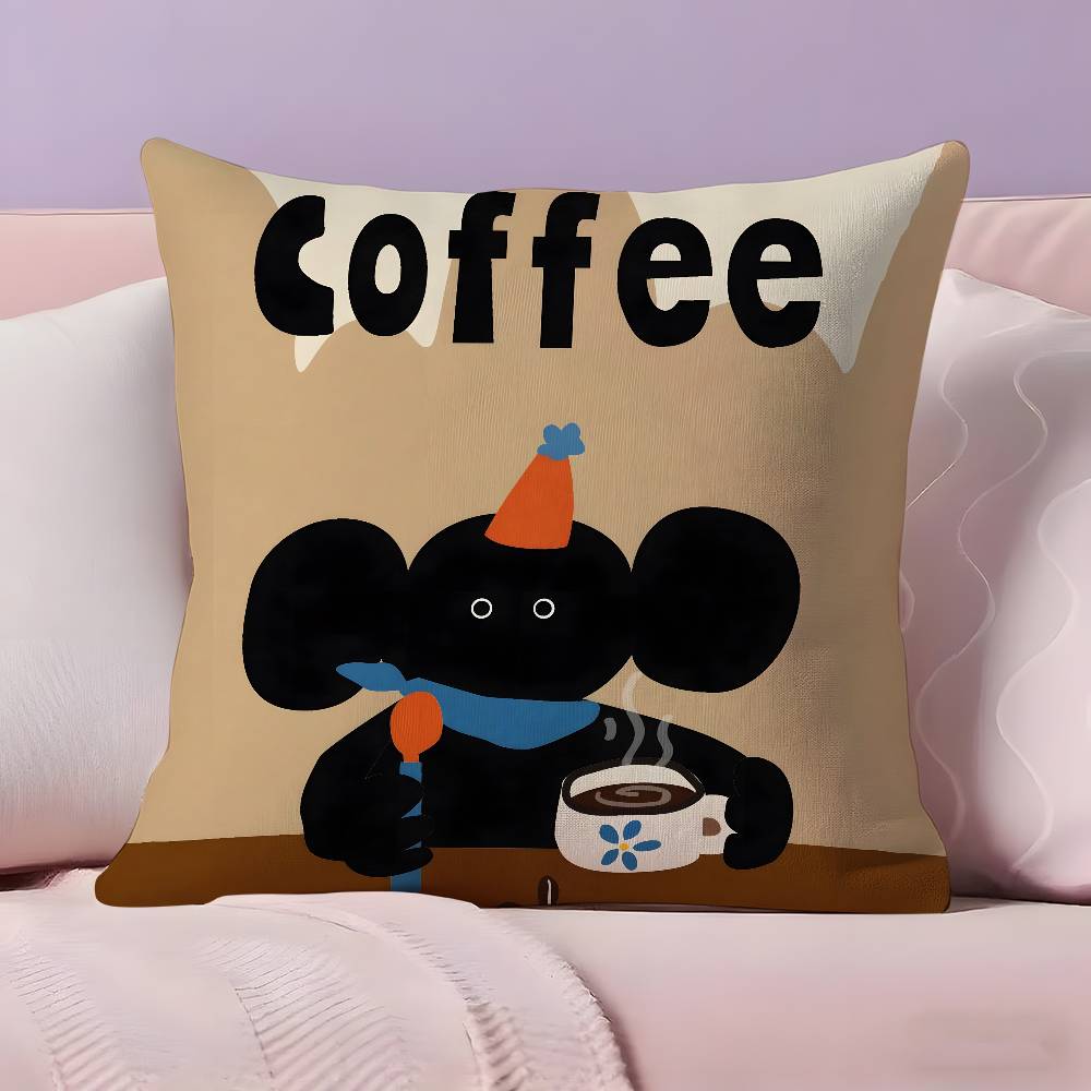 Creative Coffee Illustration Pillow Case Anti-dustmite Pillowcase Invisible zipper silky short plush Sofa cushion cover