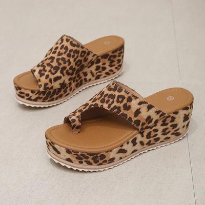 2024 Leopard High Heels Platform Slippers Women Shoes Summer Wedges Sandals Beach Flip Flops 2024 2024 Pumps Slides Femme Zapatos