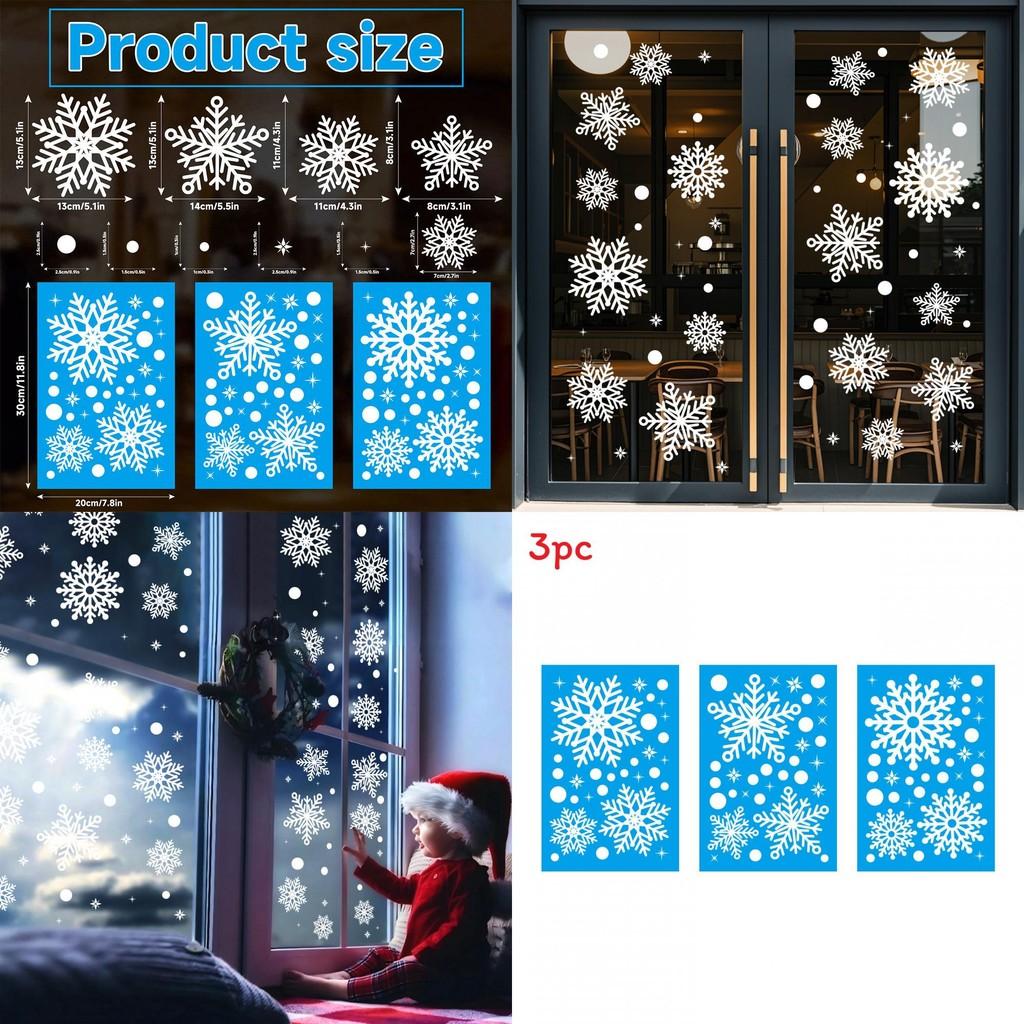 Weihnachts-Schneeflocken Statisch Haftende Fensteraufkleber PVC Für Feiertagsdekoration Set von Drei