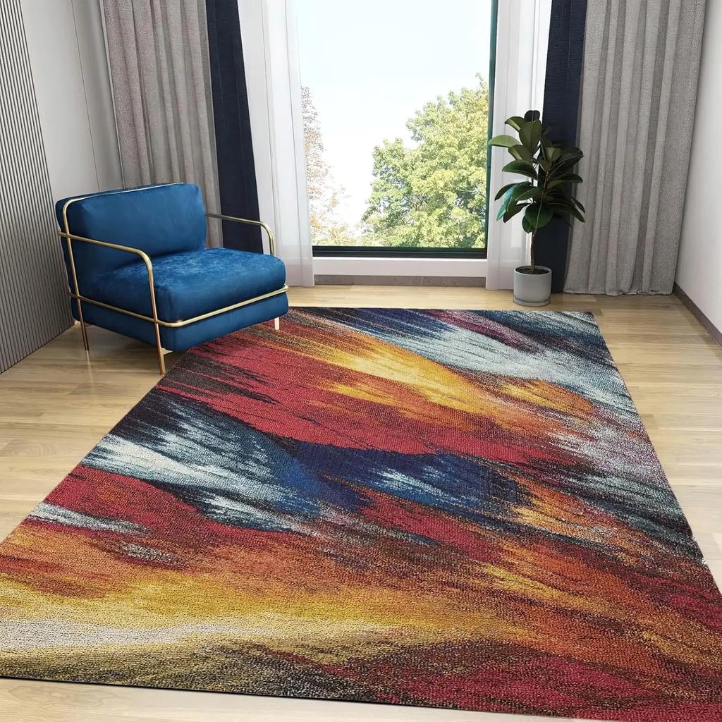 Abstract Art Crystal Velvet Area Rug – Stain Resistant Easy-Care Living Room Carpet for Sofa & Coffee Table, Bedroom Bedside