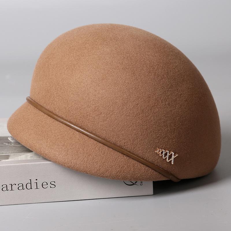 Wool cap women's autumn and winter retro woolen felt hat fashionable foreign style versatile equestrian hat simple hat
