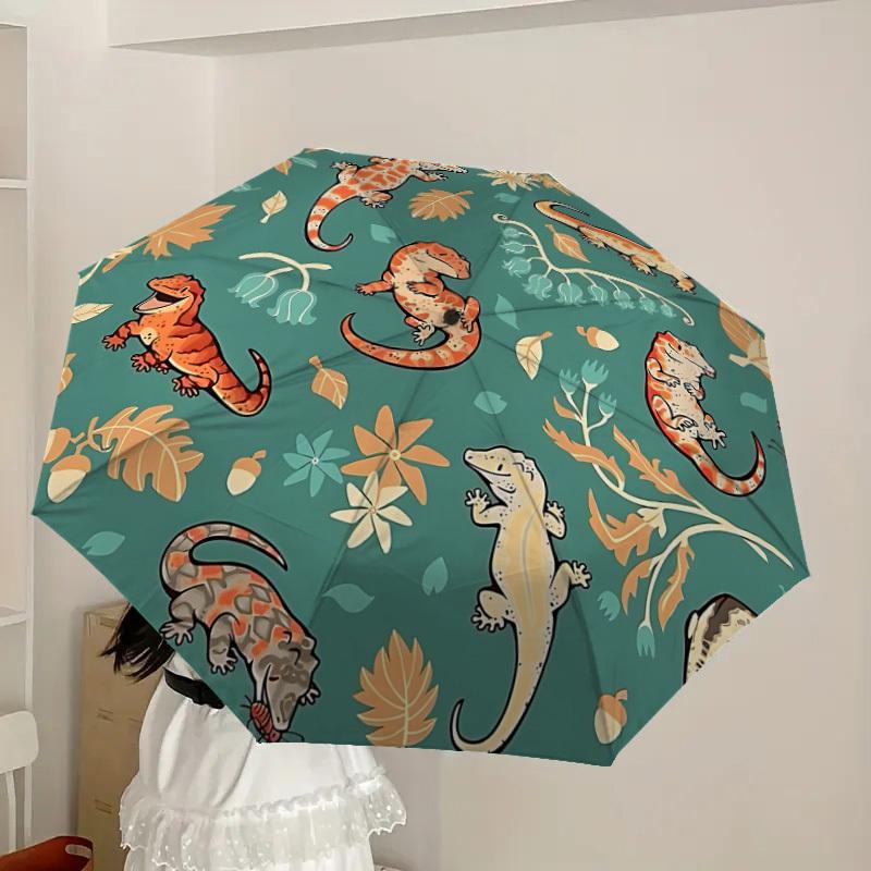 1pc Lizards and Nature Automatic Folding Umbrella - Portable Collapsible Design, 8-Rib Iron Frame, Casual Outdoor Accessory yy251215203