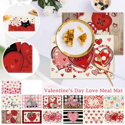Artoid Mode Rot Liebe Valentinstag Tischsets Set von Hochzeits- Feiertags- Tischmatten für Party Küche Esszimmer Dekoration