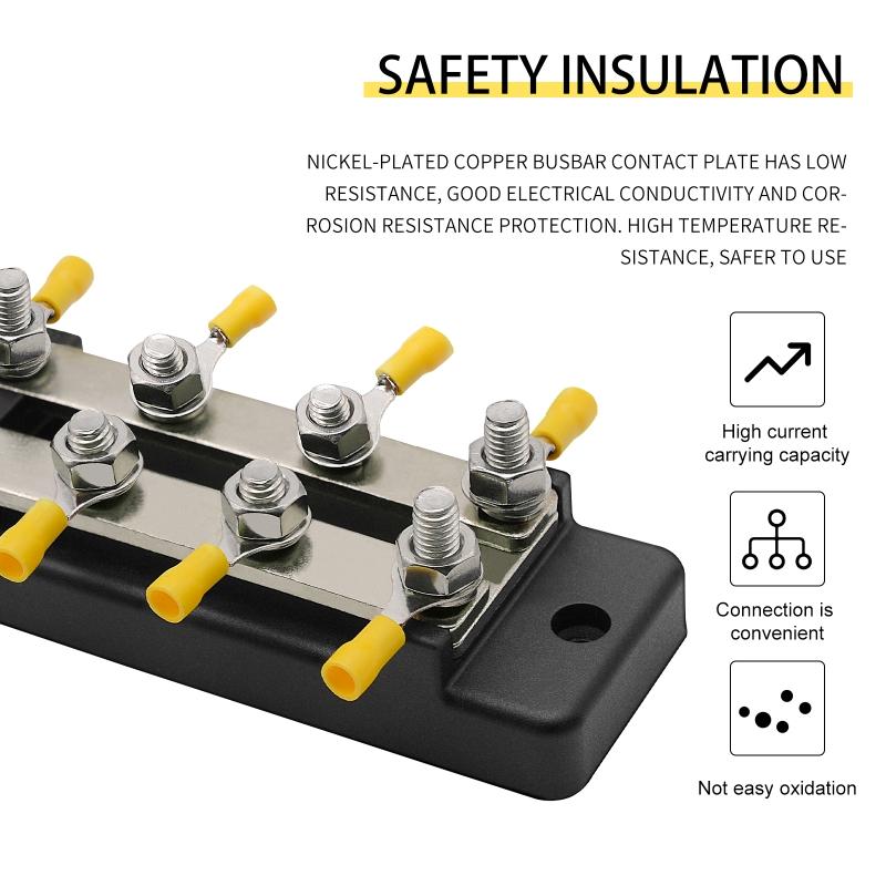150A Bus Bar M6(1/4") Power Distribution Block 8 x M6  Terminal Studs for Car RV