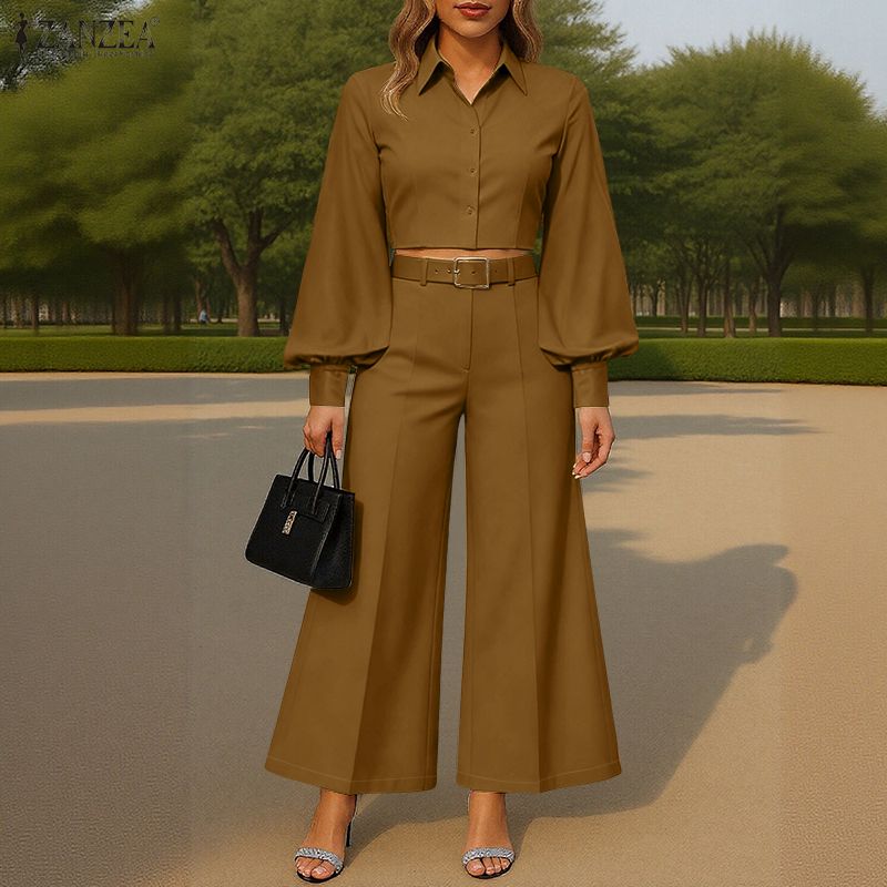 ZANZEA Lässiges zweiteiliges Anzug-Set für Damen mit langärmeliger Bluse und Hose