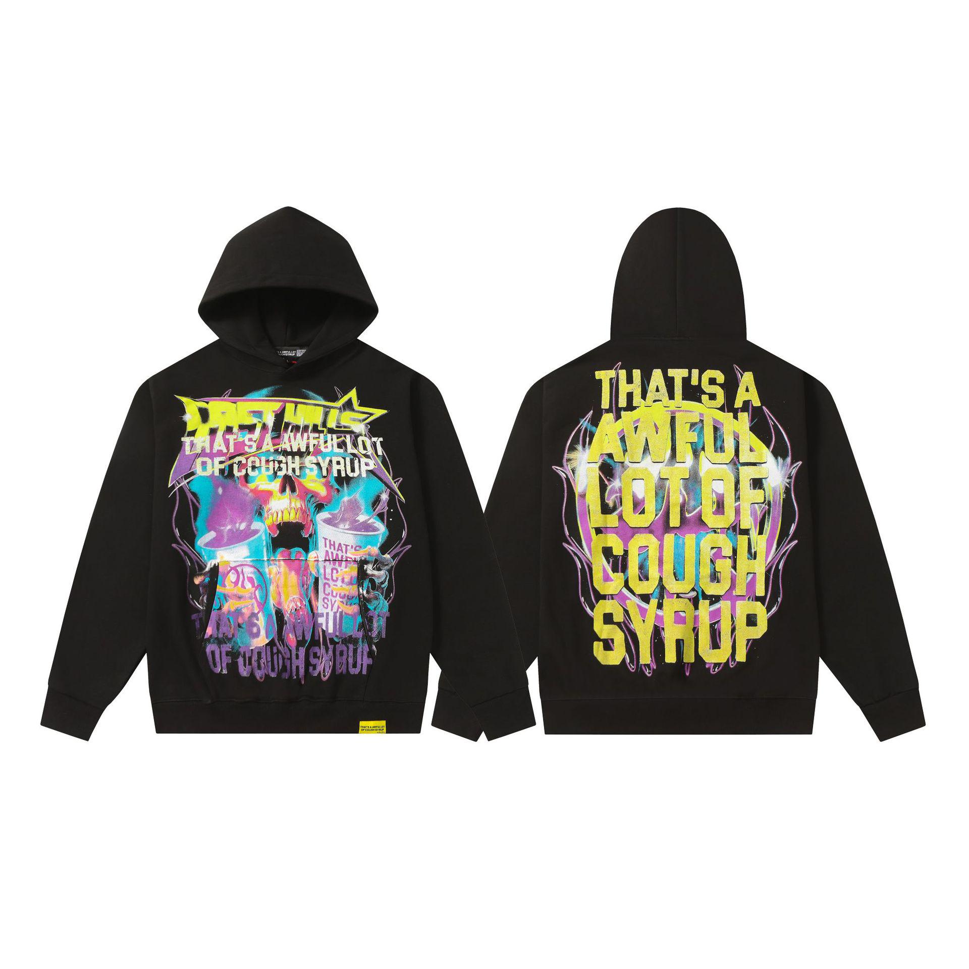 

Trendy American Style Long Sleeve Loose Hoodie for Men & Women - High Gram Weight Cough Syrup Design M